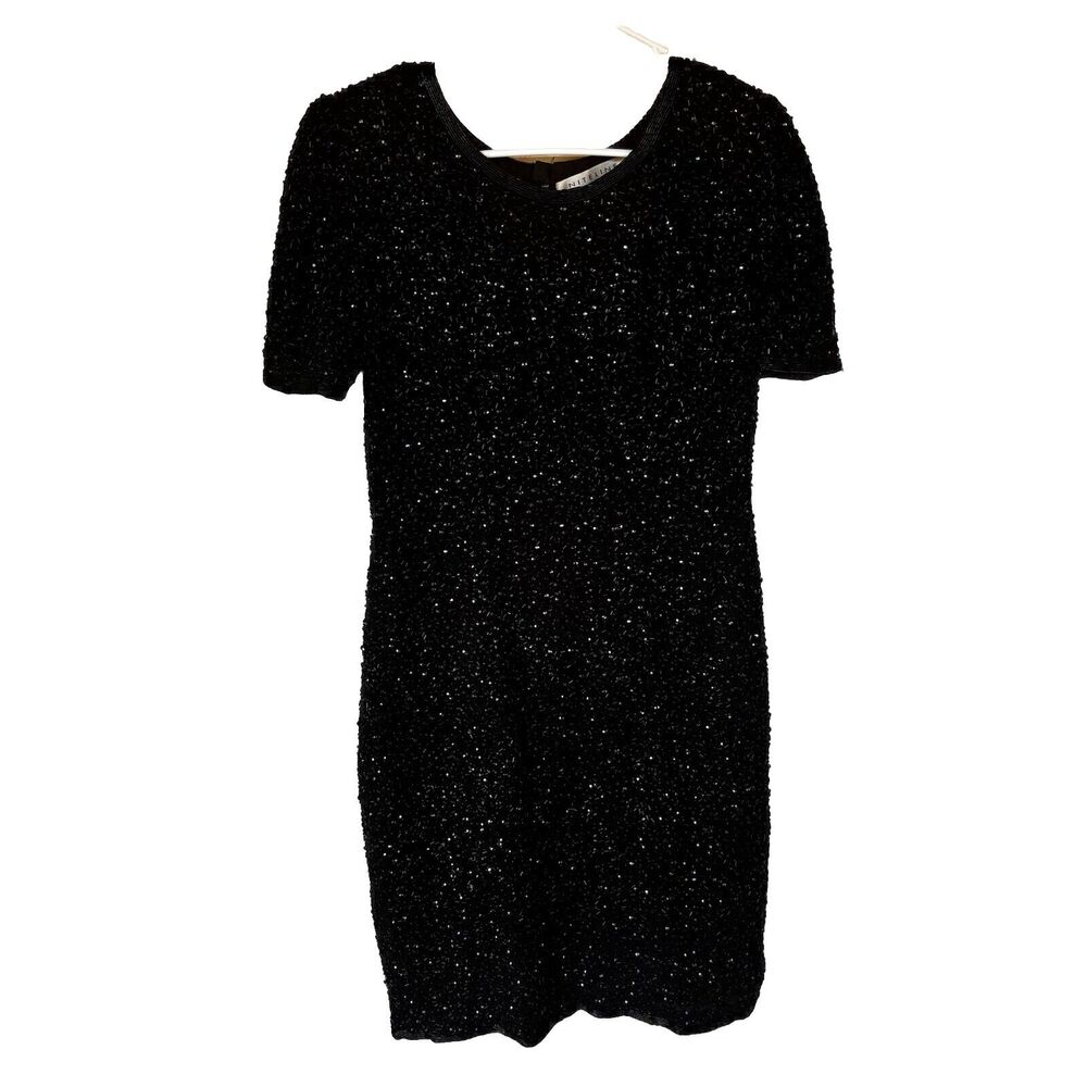 Vintage Niteline Della Roufogali Dress Sz 10 Sheath Beaded Sequin Cocktail Black